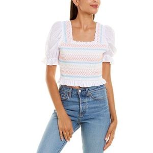 Free the Roses Multicolor Smocked Puff-Sleeve Top NWT